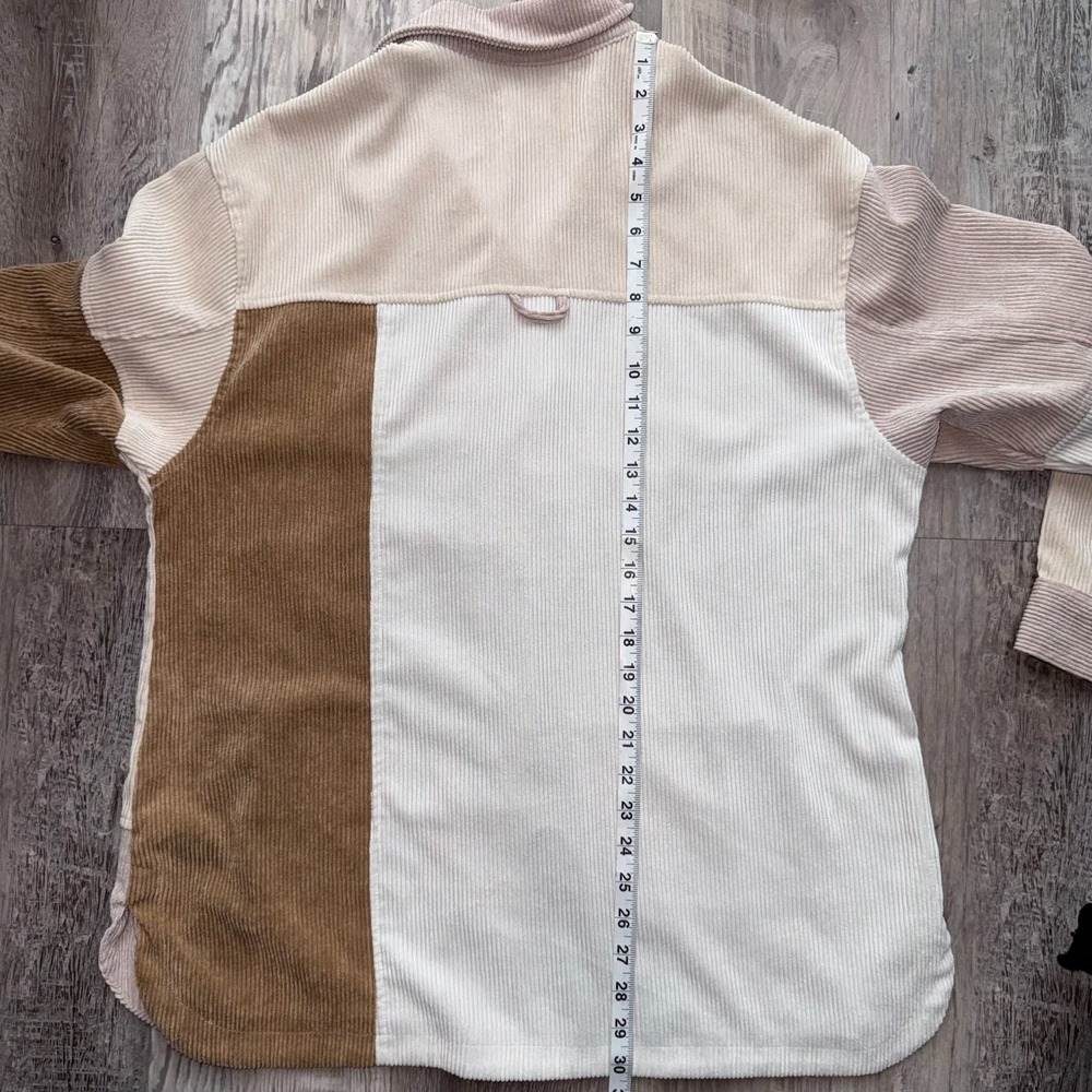 Womens Shirt Jacket Lg Pink Brown Beige Corduroy Patchwork Shacket Long Sleeve - Picture 8 of 10